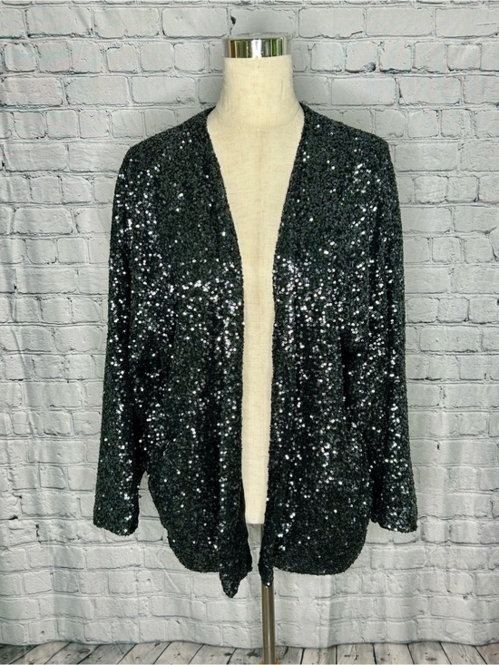 Black Sequin Open Front Cardigan Long Sleeve Sparkly GAP - XL